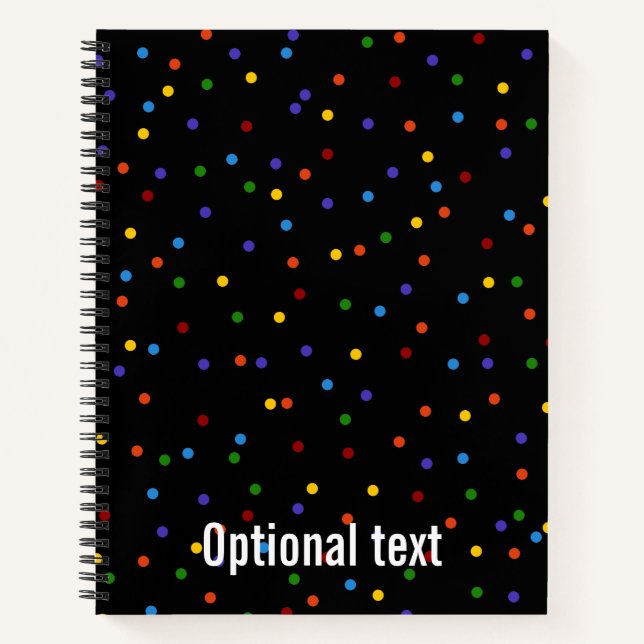 Black Rainbow Confetti Dots Notizbuch (Vorderseite)