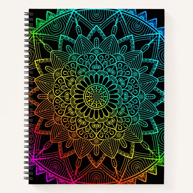 Black Rainbow Mandala Notizbuch (Vorderseite)
