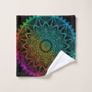 Black Rainbow Mandala Poster Waschlappen