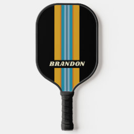 Black Rainbow Rally Stripe with Name Pickleball Schläger