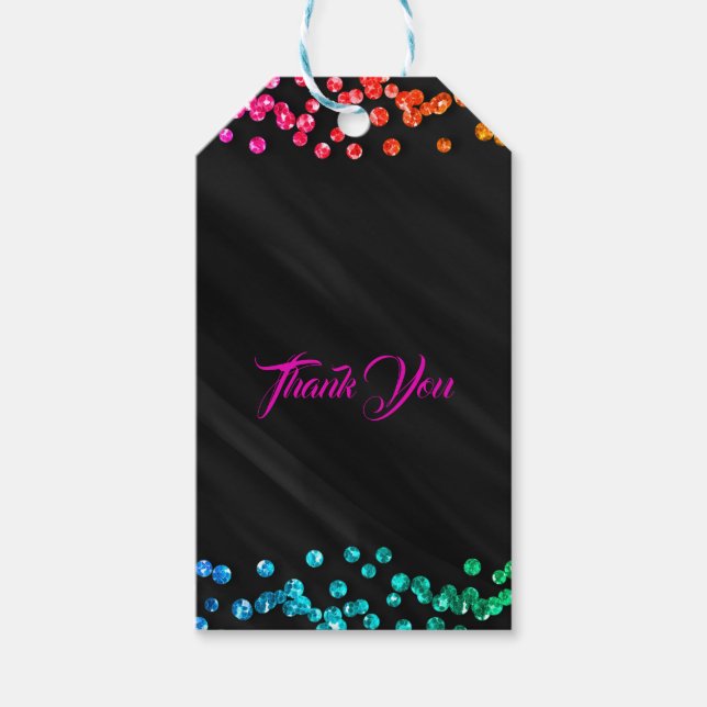 Black Rainbow Sparkle Confetti Dots Fun Party Geschenkanhänger (Vorderseite)