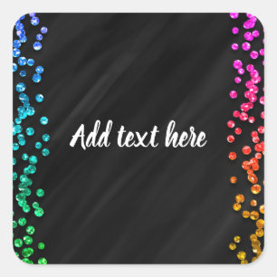 Black Rainbow Sparkle Confetti Dots Fun Party Quadratischer Aufkleber