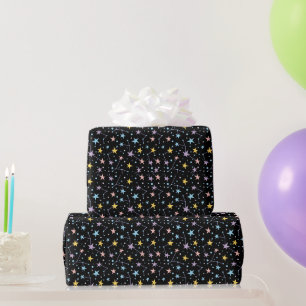 Black & Rainbow Stars Night Sky Constellations Geschenkpapier