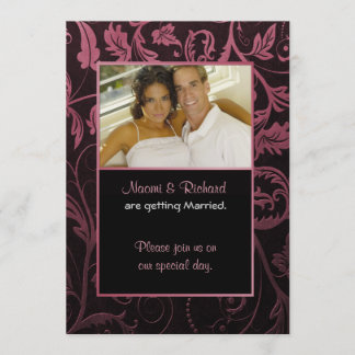 Black & Raspberry Damask Foto Einladung