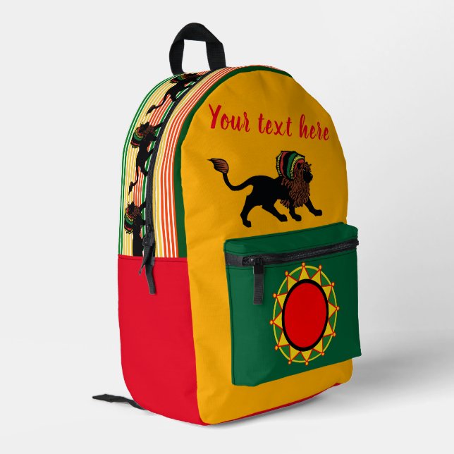 Black Rasta Lion Bedruckter Rucksack (Rückseitige Ecke links)