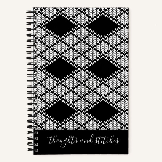BLACK RAUTE STRICK 5.5x8.5 Notebook + Text Notizbuch (Vorderseite)