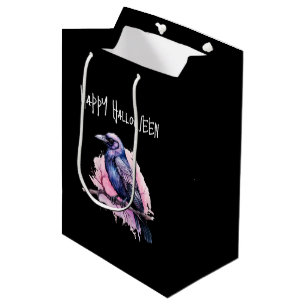 Black Raven auf einem Zweigbild Halloween Mittlere Geschenktüte