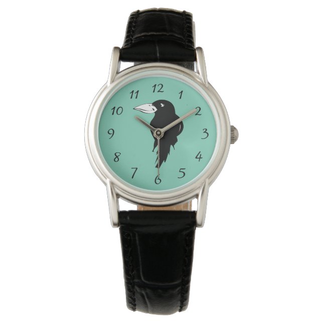 Black Raven Bird Illustration Armbanduhr (Vorderseite)