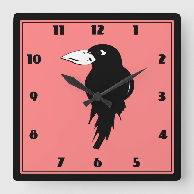 Black Raven Bird Illustration Quadratische Wanduhr (Vorderseite)
