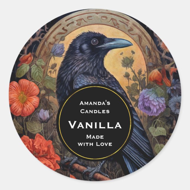 Black Raven Dark Gothic Candle Craft Runder Aufkleber (Vorderseite)