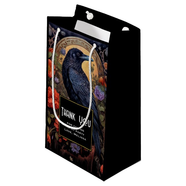 Black Raven Dark Gothic Party Vielen Dank Kleine Geschenktüte (Vorderseite Schrägansicht)