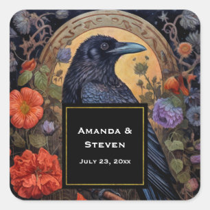 Black Raven Dark Gothic Wedding Quadratischer Aufkleber