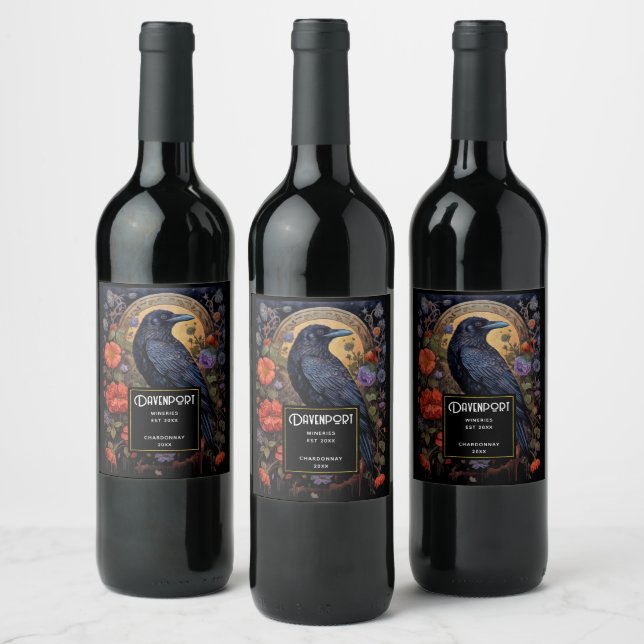 Black Raven Dark Gothic Wine Weinetikett (Flaschen)