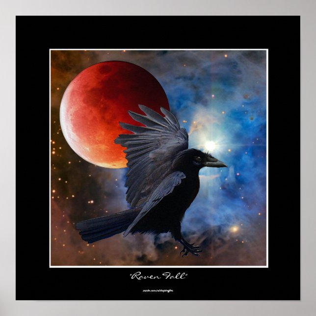 BLACK RAVEN & ECLIPSING MOON Fantasy Art Poster (Vorne)