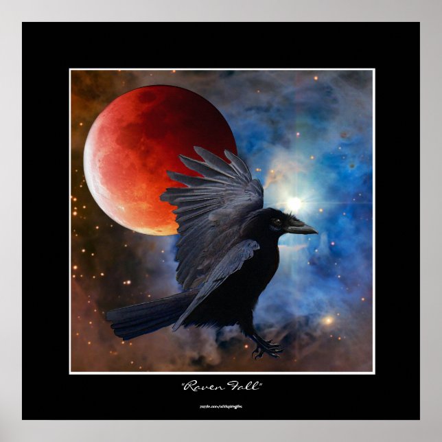 BLACK RAVEN & ECLIPSING MOON Fantasy Art Poster (Vorne)