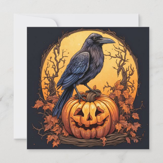 Black Raven Happy Halloween Karte (Vorderseite)