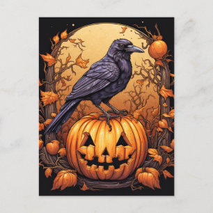 Black Raven Happy Halloween Postkarte