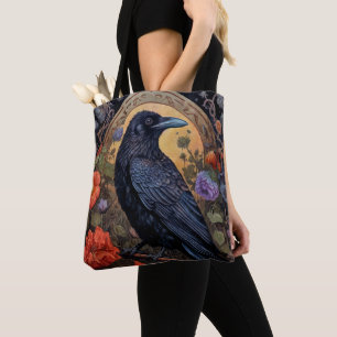 Black Raven mit Blume Gothic Design