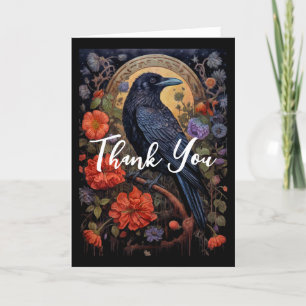 Black Raven mit Blume Gothic Design Dankeskarte
