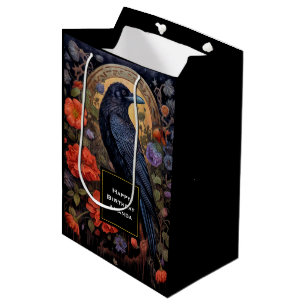 Black Raven mit Blume Gothic Design Geburtstag Mittlere Geschenktüte