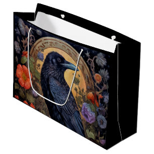 Black Raven mit Blume Gothic Design Große Geschenktüte