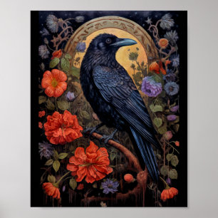 Black Raven mit Blume Gothic Design Poster