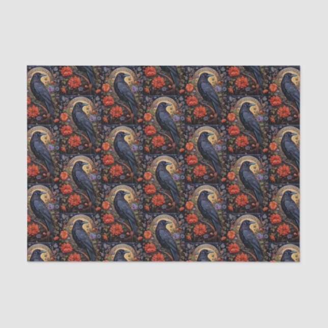 Black Raven mit Blume Gothic Design Seidenpapier (Vorderseite)