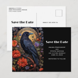 Black Raven mit Blume Gothic Save the Date Einladungspostkarte