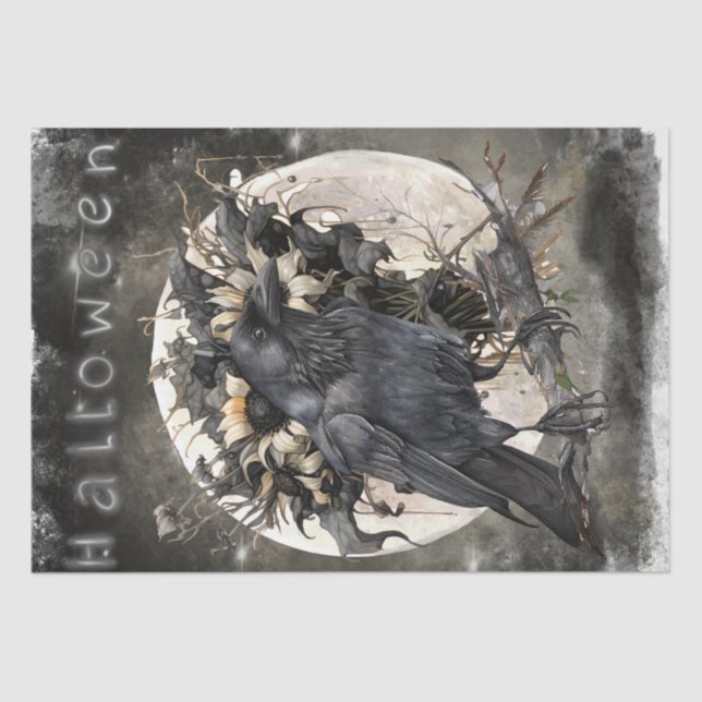 Black Raven Moon Dead Floral Halloween Seidenpapier (Vorderseite)