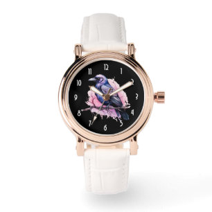 Black Raven on a Branch Illustration Armbanduhr