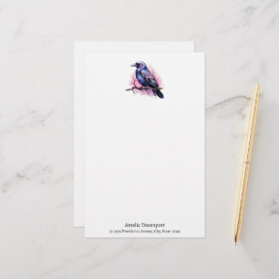 Black Raven on a Branch Illustration Briefpapier