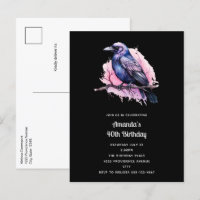 Black Raven on a Branch Illustration Geburtstag