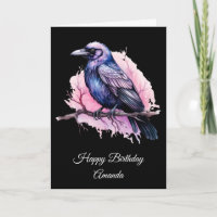 Black Raven on a Branch Illustration Geburtstag