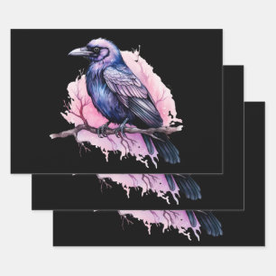 Black Raven on a Branch Illustration Geschenkpapier Set