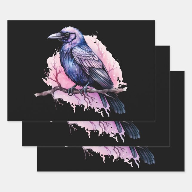 Black Raven on a Branch Illustration Geschenkpapier Set (Set)