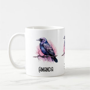 Black Raven on a Branch Illustration Kaffeetasse