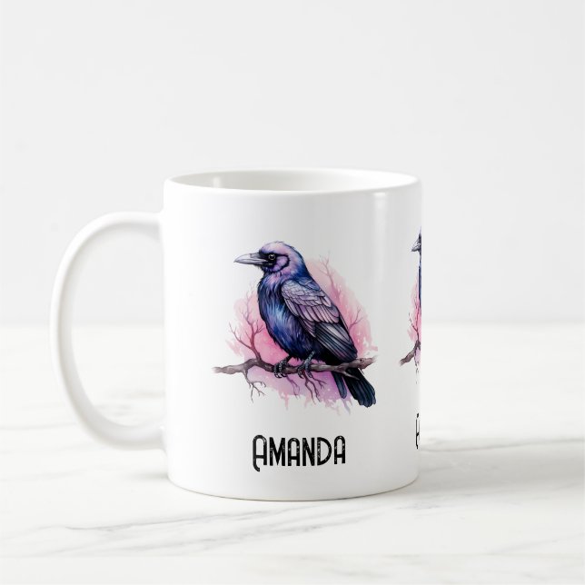 Black Raven on a Branch Illustration Kaffeetasse (Links)