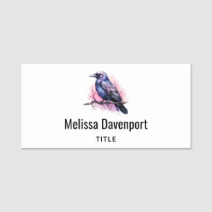 Black Raven on a Branch Illustration Namensschild