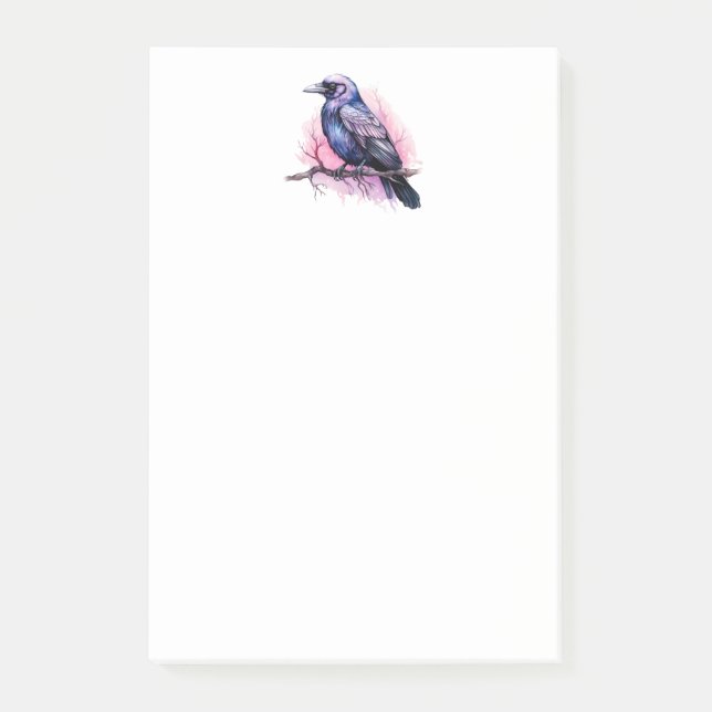 Black Raven on a Branch Illustration Post-it Klebezettel (Vorderseite)
