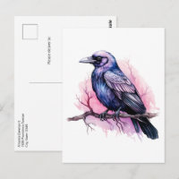Black Raven on a Branch Illustration