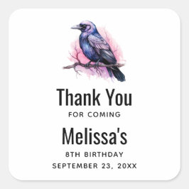 Black Raven on a Branch Illustration Quadratischer Aufkleber