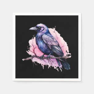 Black Raven on a Branch Illustration Serviette