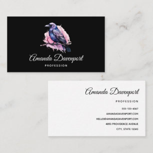 Black Raven on a Branch Illustration Visitenkarte