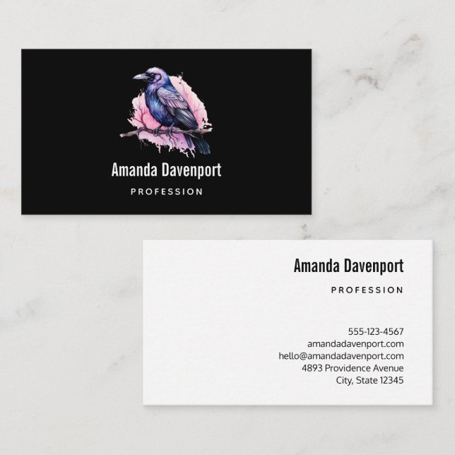 Black Raven on a Branch Illustration Visitenkarte (Vorne/Hinten)