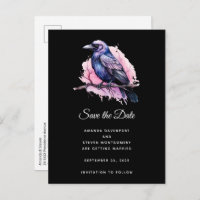 Black Raven on a Branch Illustration Wedding