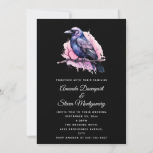 Black Raven on a Branch Illustration Wedding Einladung