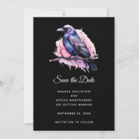 Black Raven on a Branch Illustration Wedding