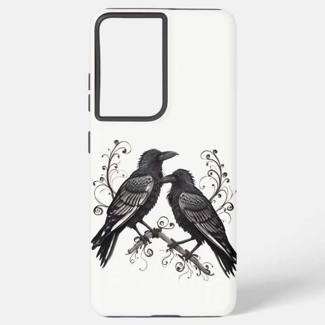 Black Raven Pair Filigree Design Samsung Galaxy Hülle (Rückseite)
