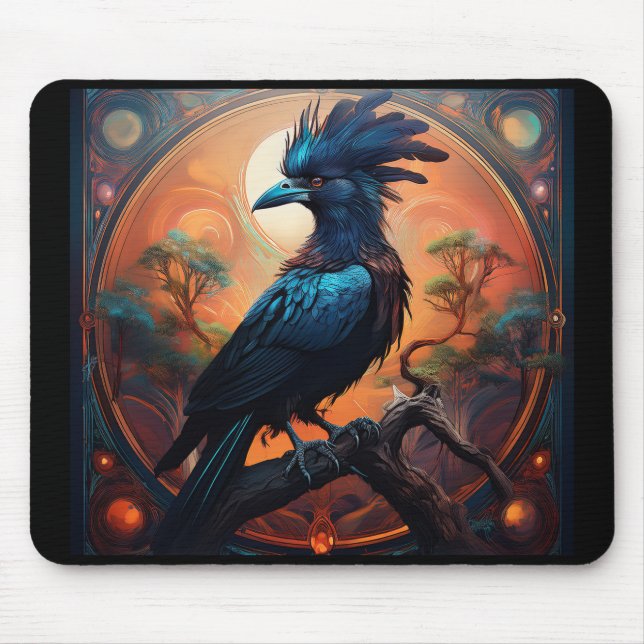 Black Raven Perched On A Gnarled Branch  Mousepad (Vorne)