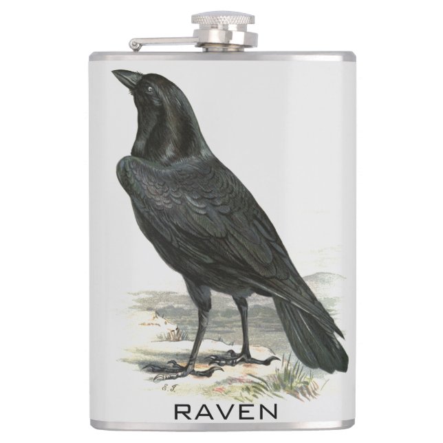 Black Raven Personalize Name Flask Flachmann (Vorderseite)